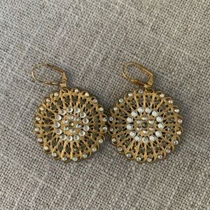 Gold earrings with clear and green/gray crystals